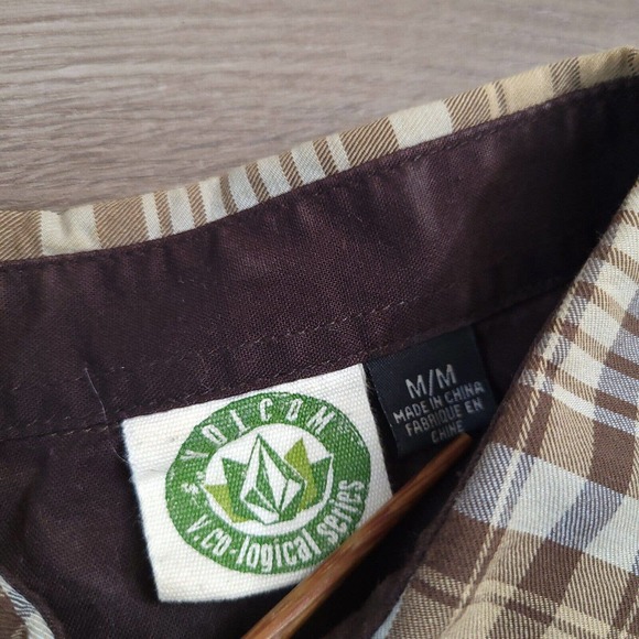 Volcom Shirt Men Medium Brown Casual Classiccore Preppy Short Sleeve Normcore - Picture 2 of 6